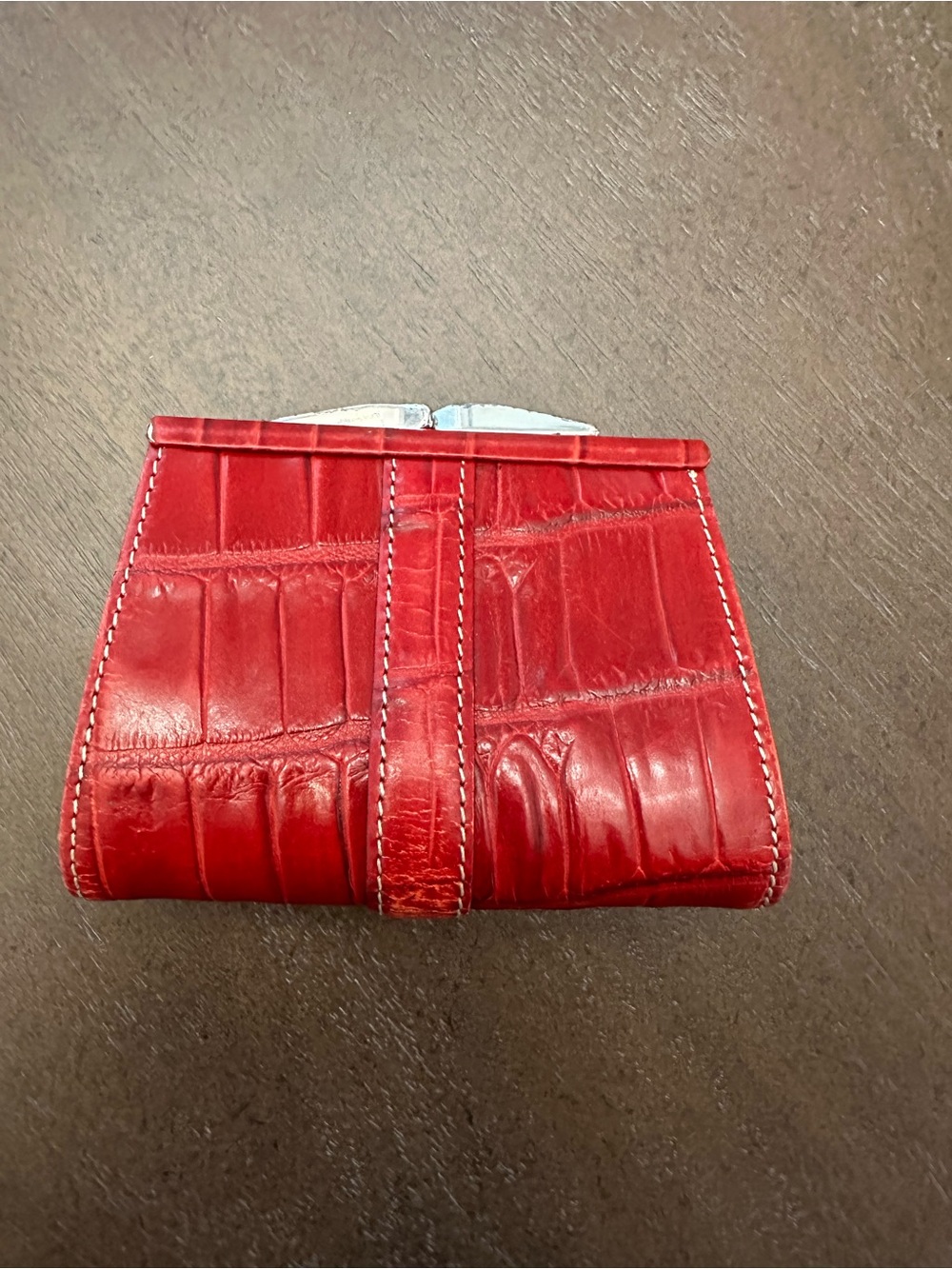 Brighton Vintage Red Croc-Embossed Leather Coin Wallet/ Card Holder - Picture 2 of 15